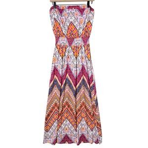 New York & Company Long Strapless Geometric Maxi Dress Size L